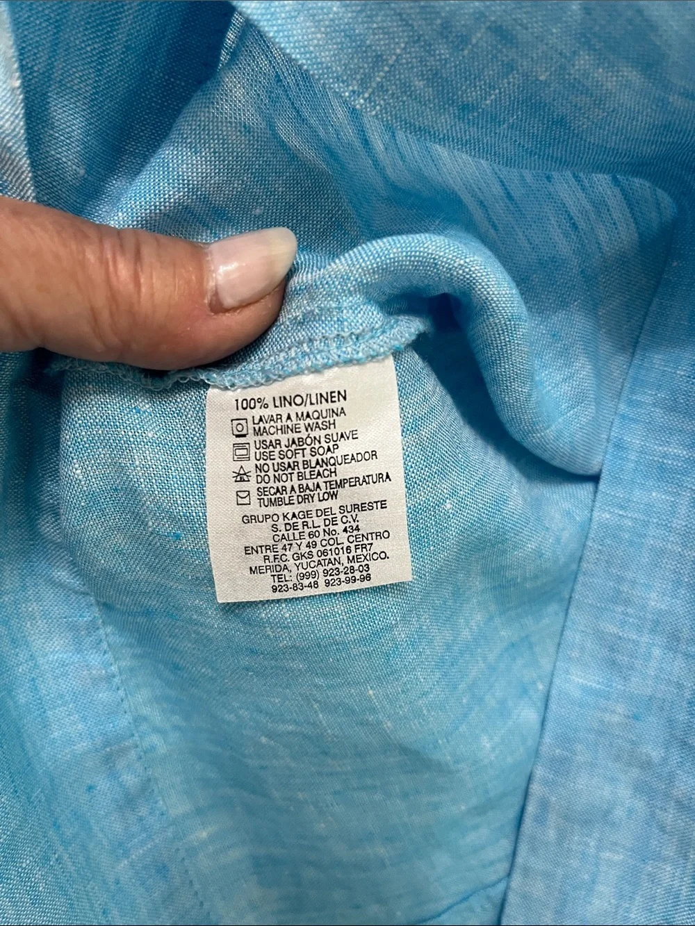 Sky Blue Linen Flutter-Sleeve Blouse - Picture 7 of 7